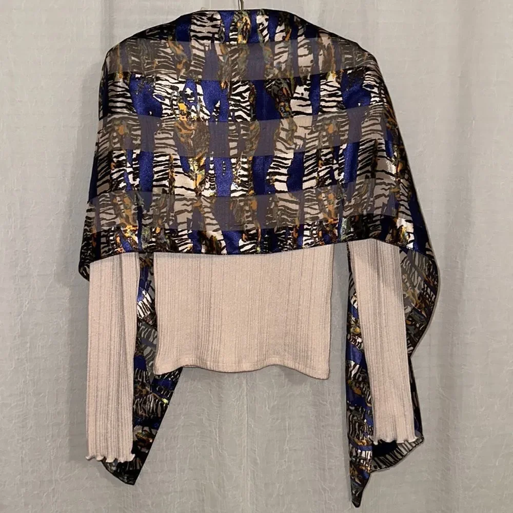 Beautiful Purple White Brown Black Orange Green Striped Neck Purse Scarf